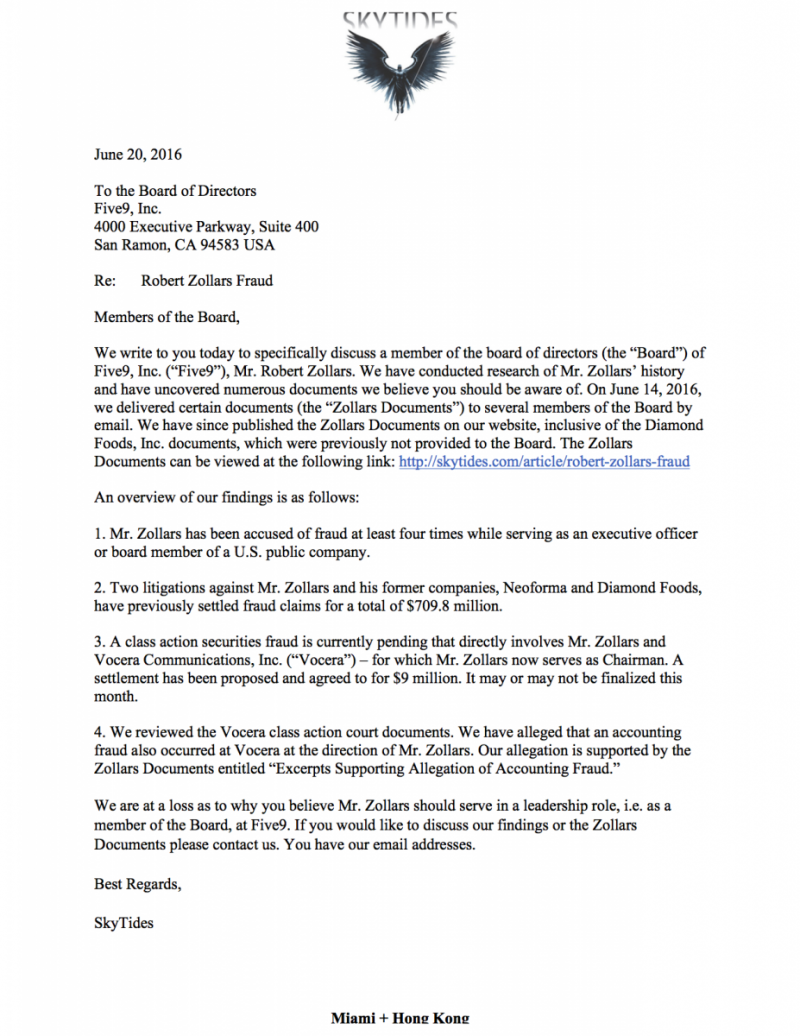 Skytides Robert Zollars Fraud Letter Delivered To Michael Burkand 